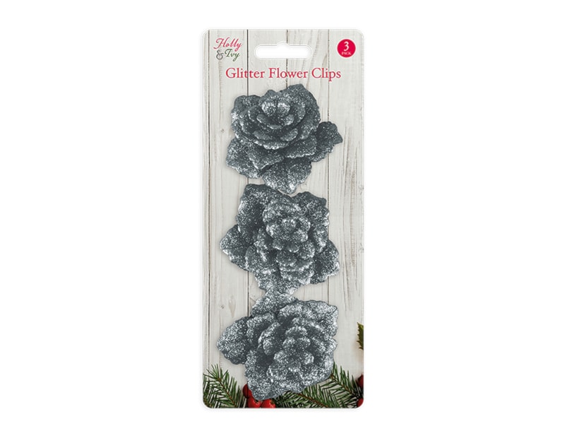 Wholesale 3 glitter flower clips