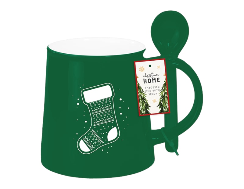 Wholesale Christmas Embossed Mug with Spoon