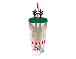 Wholesale Festive Re-usable Plastic Cup with Straw