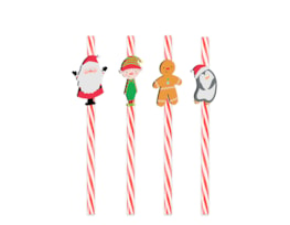 Wholesale Festive Character Re-usable Straws 4pk