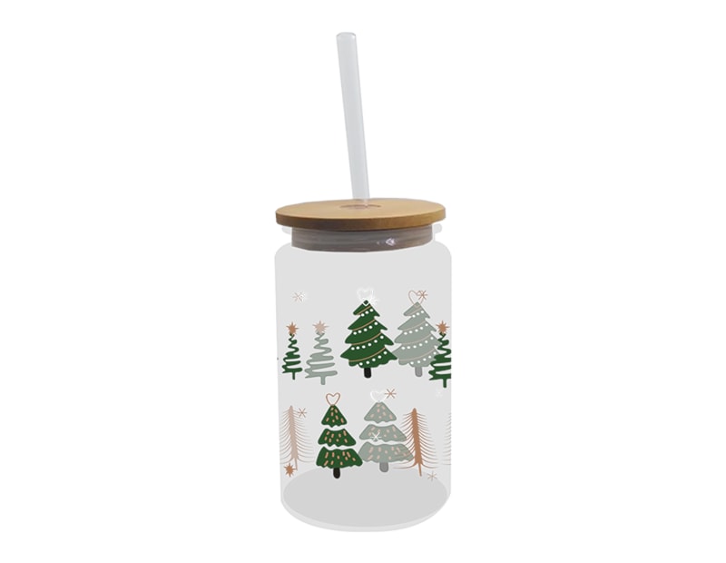 Wholesale Festive Glass Drinking Cup with straw 480ml