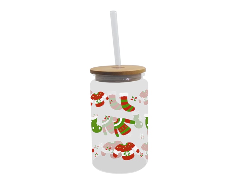 Wholesale Festive Glass Drinking Cup with straw 480ml