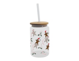 Wholesale Festive Glass Drinking Cup with straw 480ml