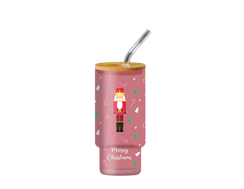 Wholesale Nutcracker Glass Drinking Cup & Straw