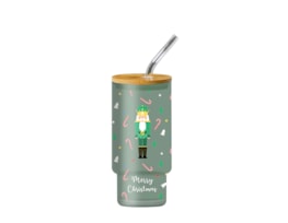 Wholesale Nutcracker Glass Drinking Cup & Straw