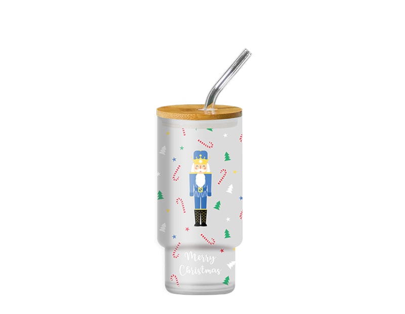 Wholesale Nutcracker Glass Drinking Cup & Straw