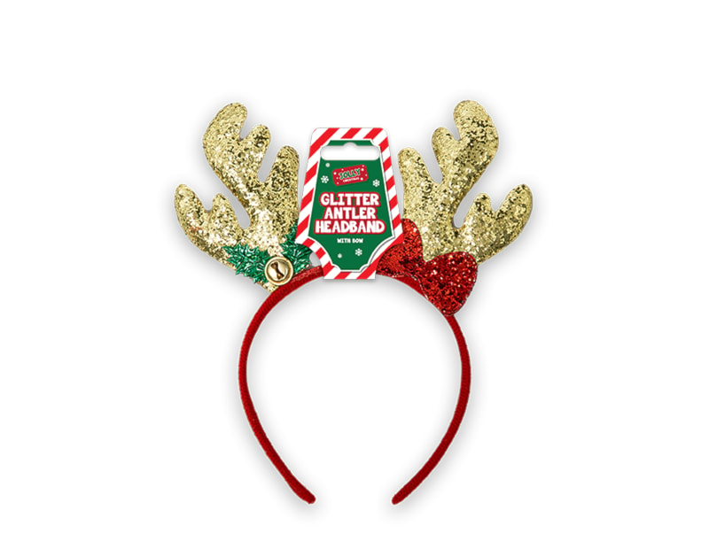 Wholesale Christmas Glitter Antler with Bow Headband