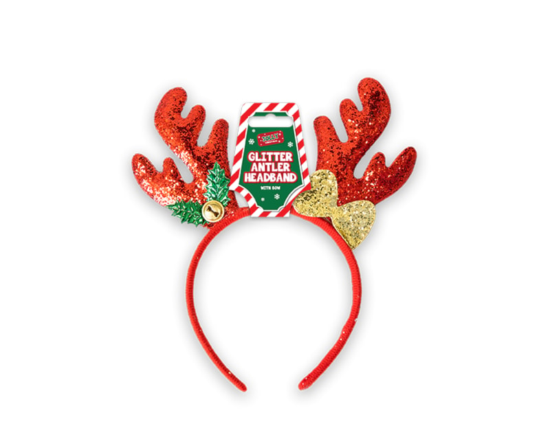 Wholesale Christmas Glitter Antler with Bow Headband