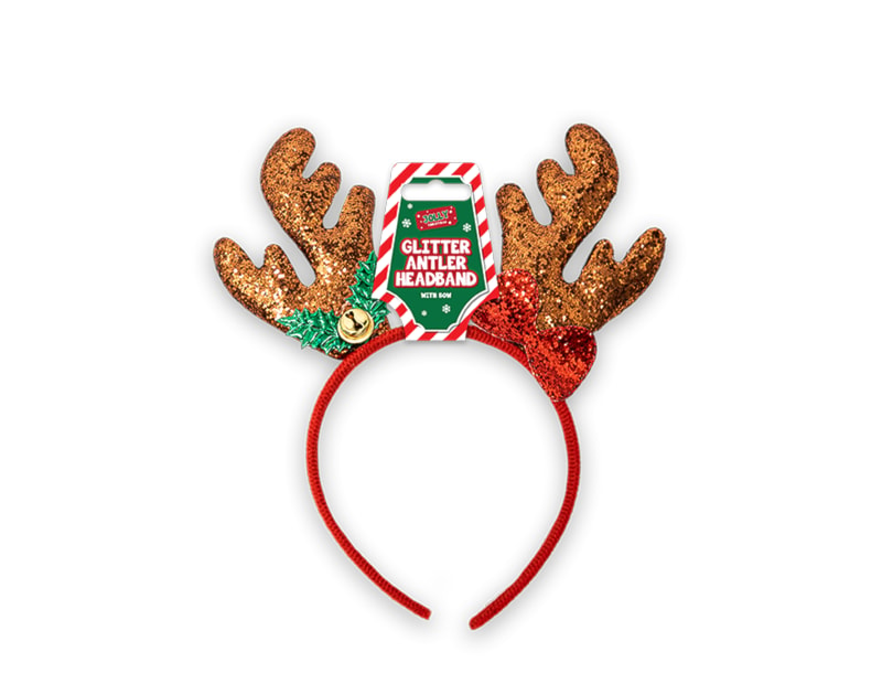 Wholesale Christmas Glitter Antler with Bow Headband