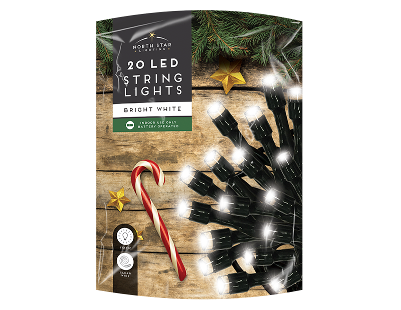 White LED Christmas String Lights  - 20 LEDs (With PDQ)