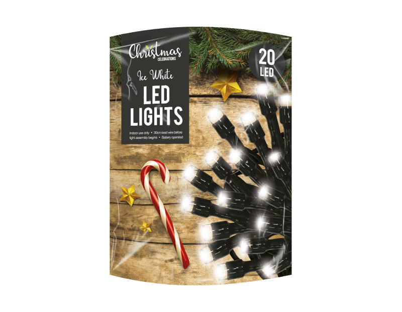 White LED Christmas String Lights  - 20 LEDs (With PDQ)