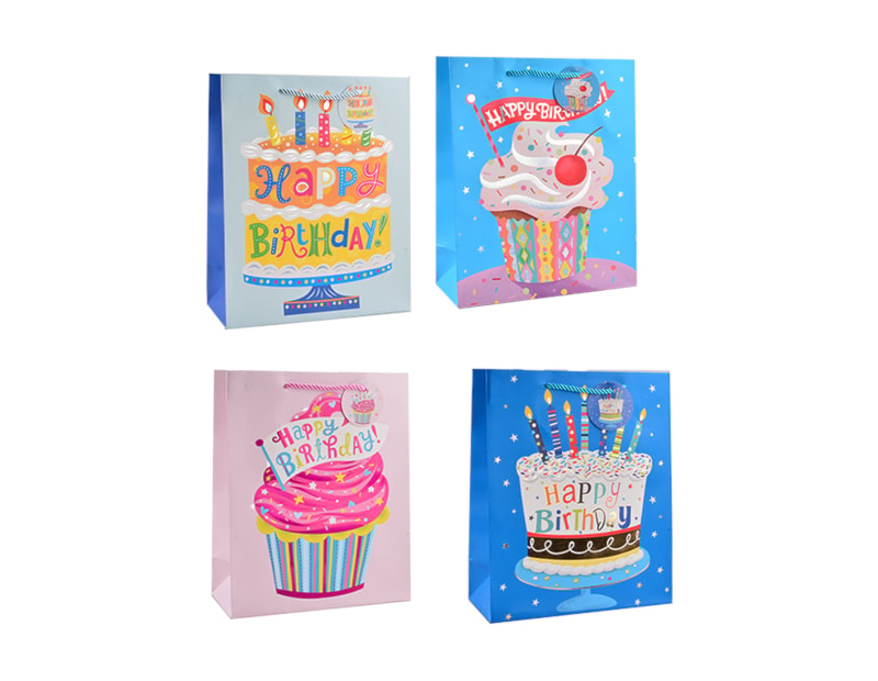 Wholesale Childrens Foiled Birthday Cake Medium Gift Bag 26x32x12cm