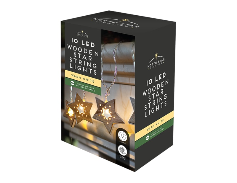 Wholesale 10 LED wooden Star String lights 2.1M| Gem imports