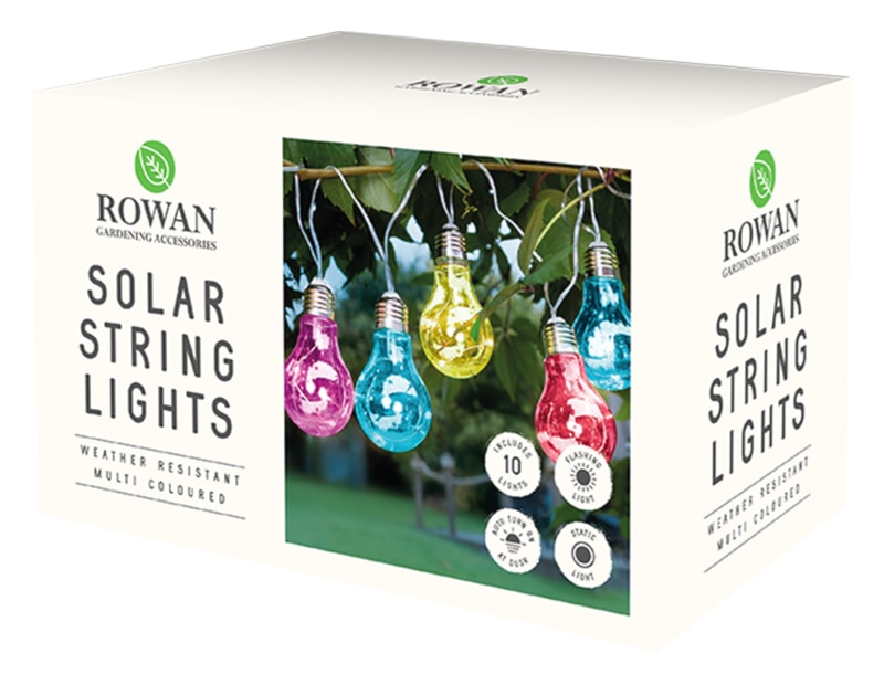 Wholesale 10 Solar light bulb string lights multi-coloured | Gem imports Ltd.