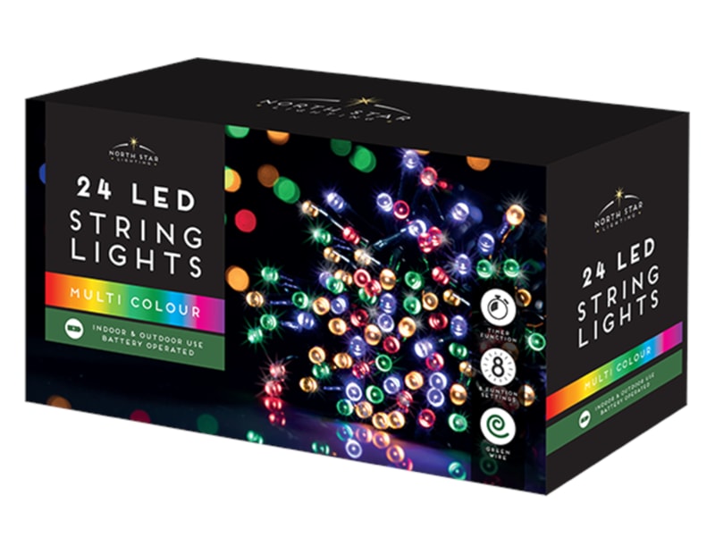 Wholesale 24 LED Battery Operated Timer Lights - Multicoloured