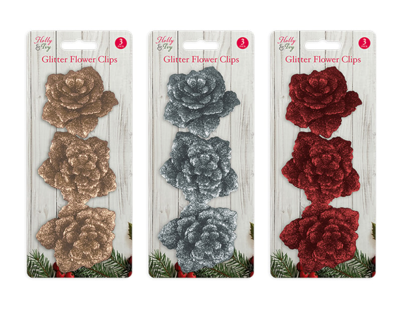 Wholesale 3 glitter flower clips