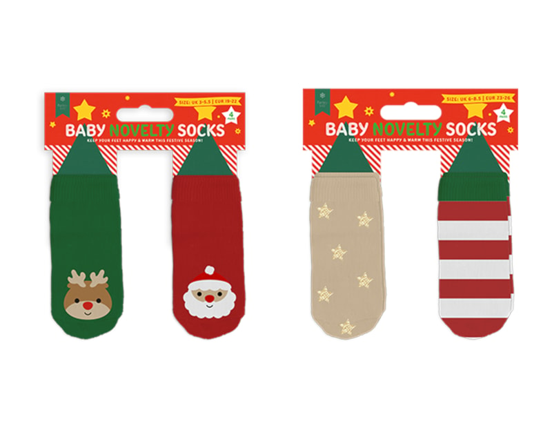 Wholesale Baby Printed Festive Socks 4pk