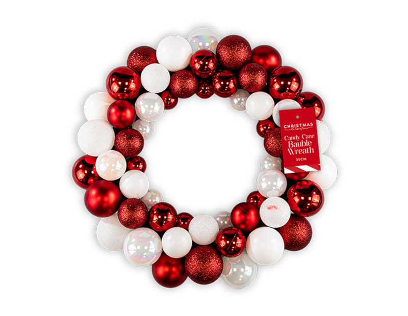 Wholesale Candy Cane Bauble Wreath 35cm