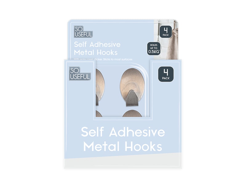 Wholesale Metal Self Adhesive Hooks 4pk CDU