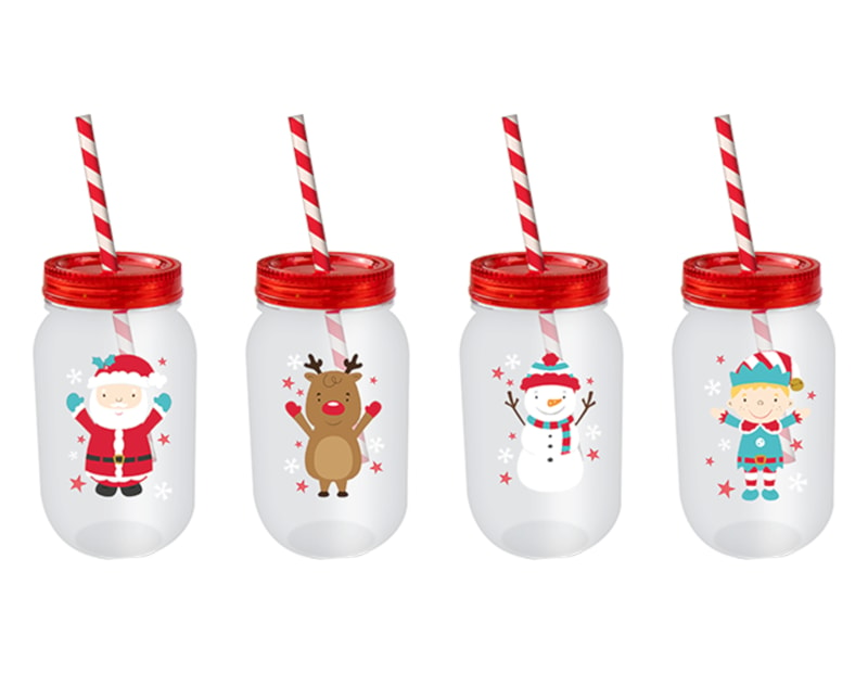 Wholesale Christmas Mason Drinking Jar & Straws | Bulk Buy Christmas Homeware