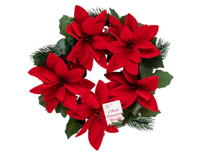 Wholesale Christmas Poinsettia Wreaths | bulk buy christmas wreaths