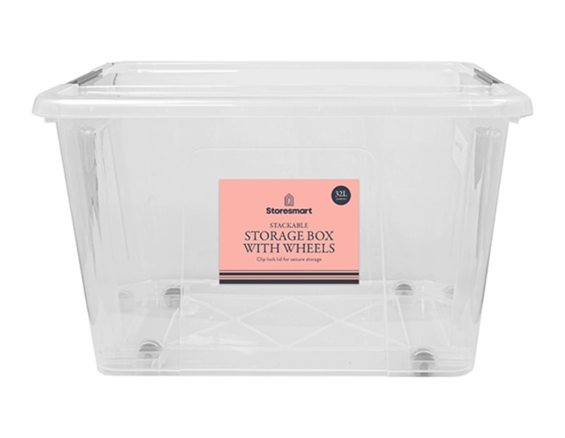 Wholesale Clip Lid Storage Box With Wheels 32L