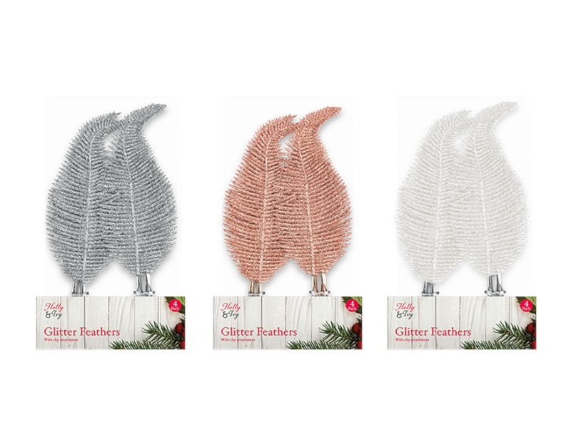 Wholesale Clip on Glitter Feathers 4 Pack