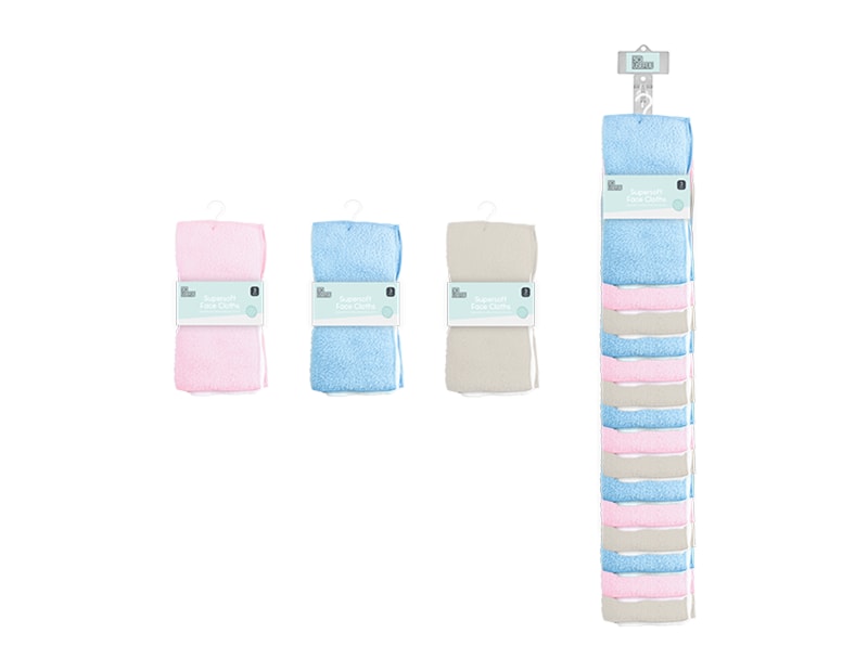 Wholesale Baby Face Cloths 3pk With Clip Strip