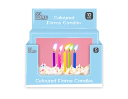 Wholesale Coloured Flame Party Candles 10pk CDU