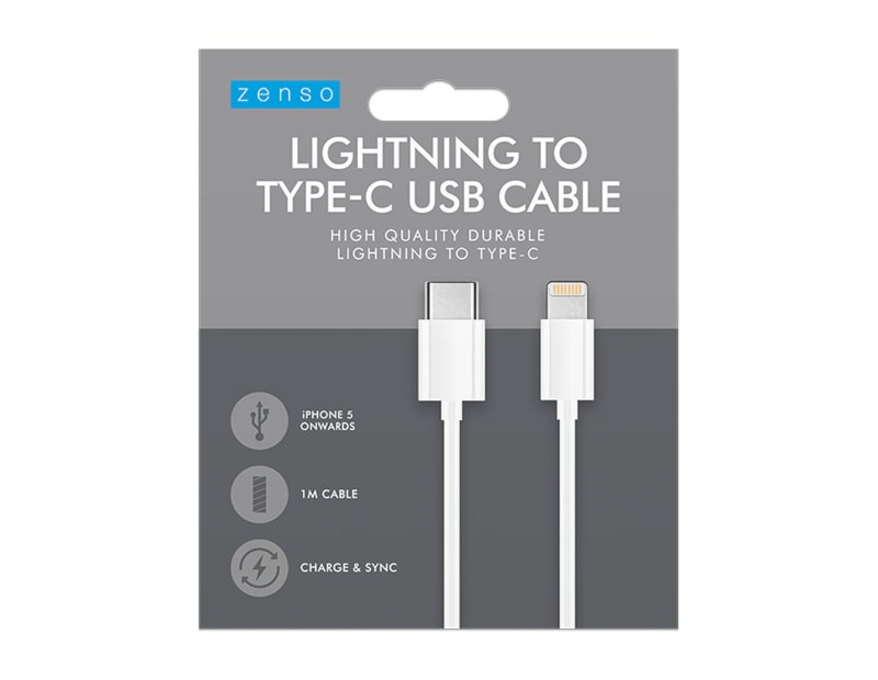 Wholesale White Type C  To lightning cable 1m