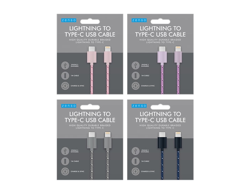 Wholesale Braided Type C To Lightening Cable 1m