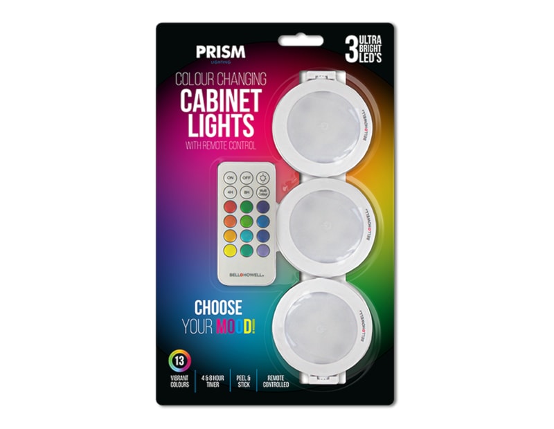 Wholesale LED Colour Changing Cabinet Lights 3pk