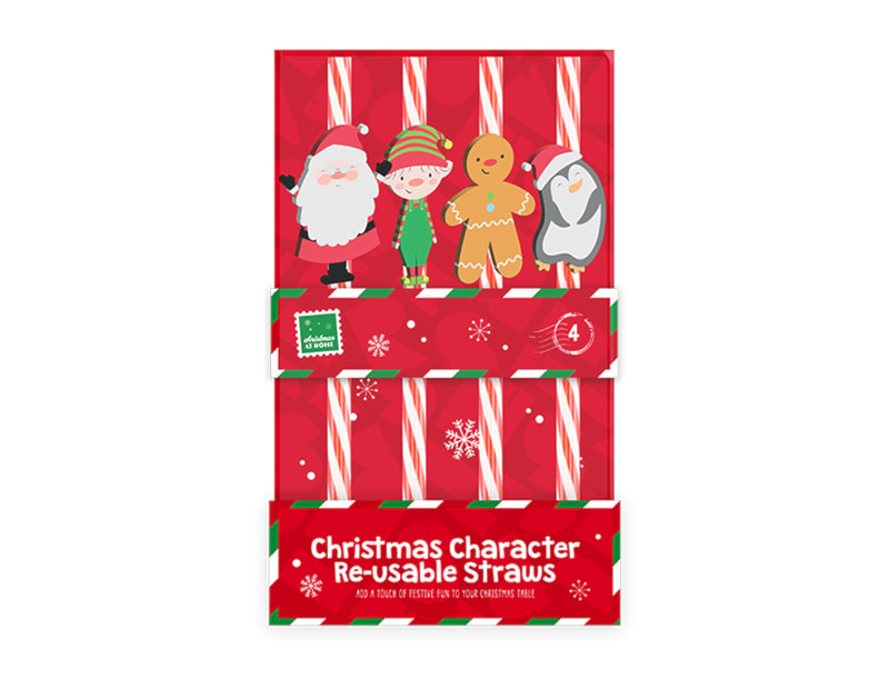 Wholesale Festive Character Re-usable Straws 4pk