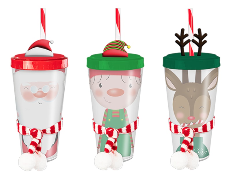 Wholesale Festive Re-usable Plastic Cup with Straw