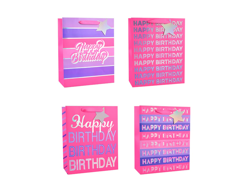 Wholesale Girls Foiled Happy Birthday Large Gift Bag 30x42x12cm