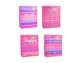 Wholesale Girls Foiled Happy Birthday Medium Gift Bag 26x32x12cm