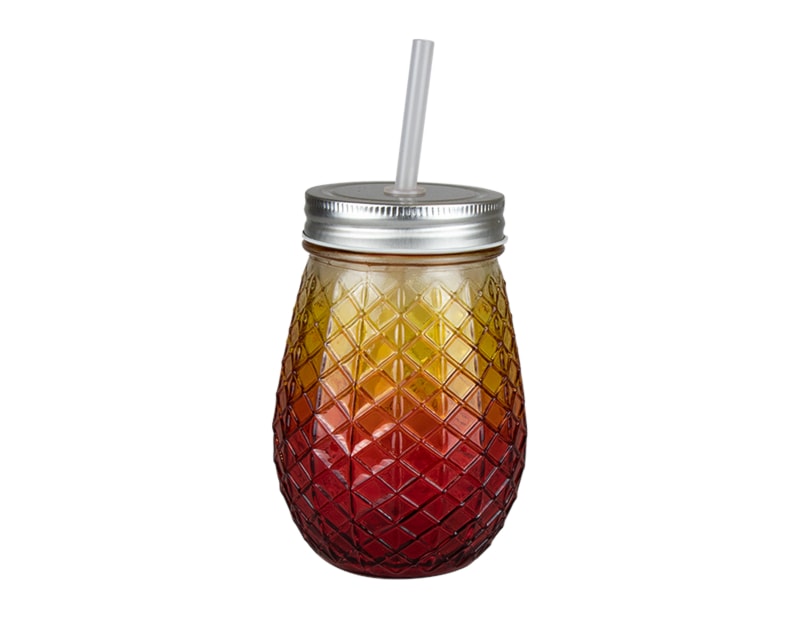 Wholesale Glass ombre Mason Jar with straw