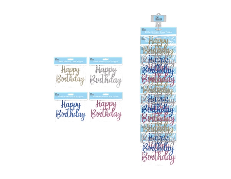 Wholesale Glitter Happy Birthday Cake Topper With Clip Strip