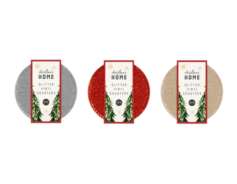 Wholesale Glitter Vinyl Coasters | Bulk Buy Christmas Homeware