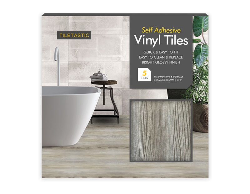 Wholesale Grey Wood Adhesive Vinyl Tiles 5pk