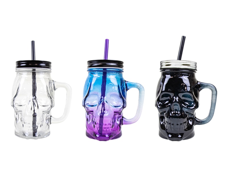 Wholesale Skull Jar with Lid and straw