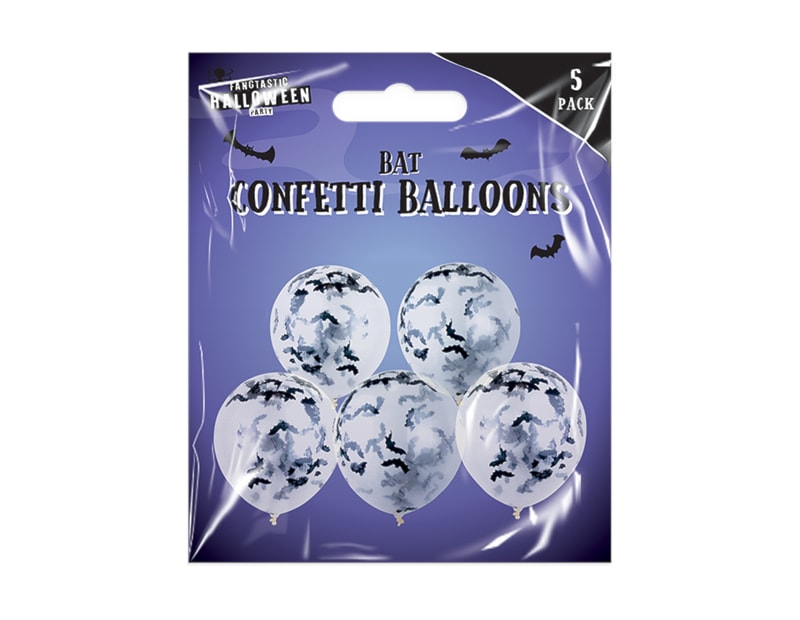 Wholesale 12" Bat Confetti Balloons 5pk