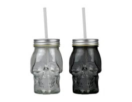 Wholesale skull drinking jar with straw