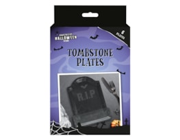 Wholesale Halloween Embossed Tombstone Shaped Paper Plates 8pk