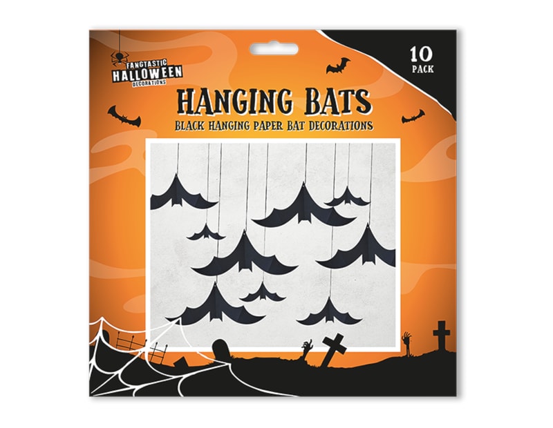 Wholesale Halloween Hanging Bat Paper Decorations 10pk