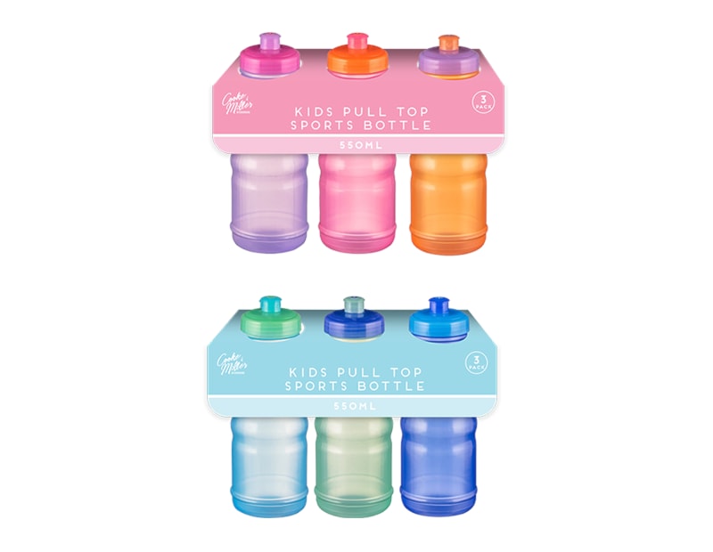 Wholesale Kids Pull Top Sports Bottle 3pk 550ml