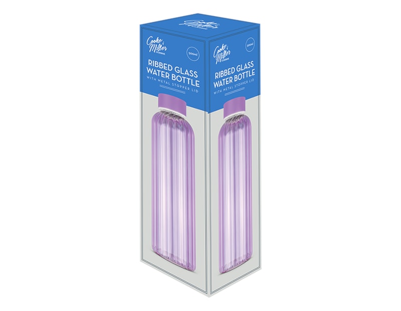 Wholesale Lilac Ribbed Glass Water Bottle 500ml