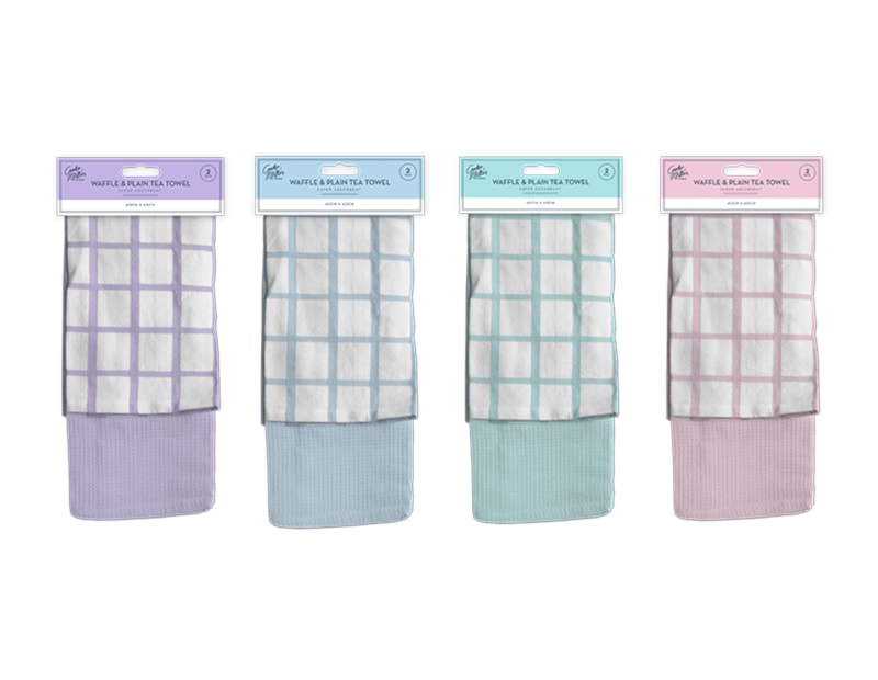 Wholesale Pastel Terry Waffle & Plain Tea Towel 2pk