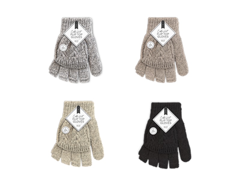 Wholesale Ladies Cable Knit Flip Top Gloves