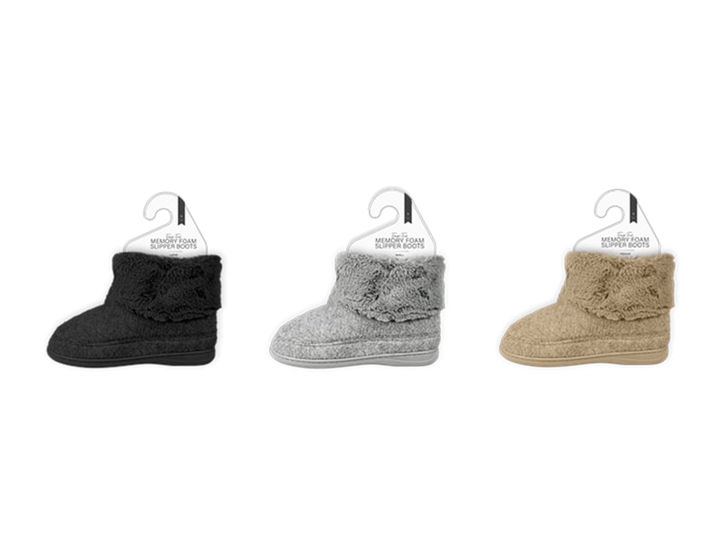 Wholesale Ladies Faux Fur Lined Memory Foam Slipper Boots